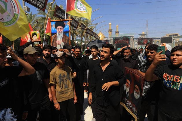 Farewell ceremony for Iran s former leader Khamenei in Karbala KARBALA, IRAQ - JULY 08: Thousands of people carrying posters of Iran s former Supreme Leader Ali Khamenei and flags gather near the Imam Hussein Shrine in Karbala, Iraq, to attend the farewell ceremony for Khamenei, who was killed in the U.S.-Israeli attacks, on July 8, 2026. Murtadha Al-Sudani Anadolu Karbala Iraq. Editorial use only. Please get in touch for any other usage.  Copyright: x2026xAnadoluxMurtadhaxAl-Sudanix