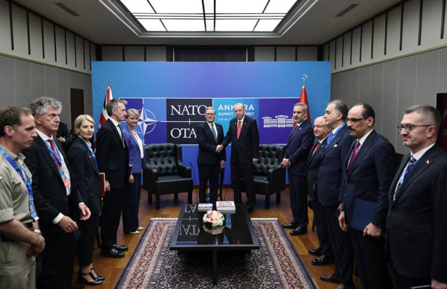 NATO Ankara Summit ANKARA, TURKIYE - JULY 8: (----EDITORIAL USE ONLY - MANDATORY CREDIT - TURKISH PRESIDENCY MURAT CETINMUHURDAR HANDOUT - NO MARKETING NO ADVERTISING CAMPAIGNS - DISTRIBUTED AS A SERVICE TO CLIENTS----) Turkish President Recep Tayyip Erdogan meets with British Prime Minister Keir Starmer as part of the 36th NATO Heads of State and Government Summit at the Presidential Complex in Ankara, Turkiye, on July 8, 2026. Turkish Presidency Murat Cetinmuhurdar Handout Anadolu Ankara Turkey. Editorial use only. Please get in touch for any other usage.  Copyright: x2026xAnadoluxTurkishxPresidency xMuratxCetinmuhurdarx xHandoutx