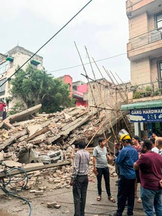 RECORD DATE NOT STATED Under-Construction Building Collapses in New Delhi s Rohini Sector 16 New Delhi, Jul 08 (ANI): Piles of rubble present after an under-construction building collapsed at Rohini s Sector 16, in New Delhi on Wednesday. Firefighting and rescue operations underway. NEW DELHI Delhi India Copyright: xANIx ANI_20260708359