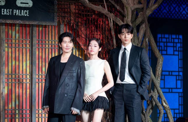 Jo Seung-Woo, Roh Yoon-Seo and Nam Joo-Hyuk, July 8, 2026 : Cast members (L-R) Jo Seung-Woo, Roh Yoon-Seo and Nam Joo-Hyuk at a press conference for the upcoming Netflix original series The East Palace in Seoul, South Korea. The action-packed eight-episode period drama follows a man with the unique ability to cross over into the spirit realm and a court lady harboring a mysterious past. Summoned by the king, the duo is tasked with untangling dangerous histories to uncover a secret buried in the very heart of the palace. The series will be released on July 17.  aflo_337318443