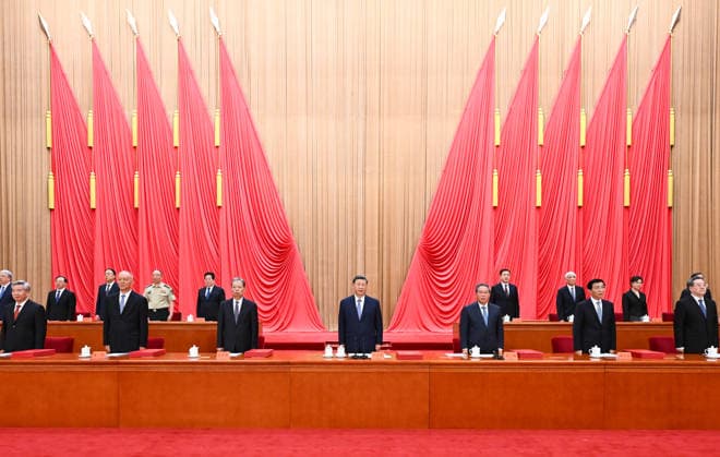 (260708) -- BEIJING, July 8, 2026 -- A meeting bringing together the national science and technology award conference, the general assemblies of the members of the Chinese Academy of Sciences (CAS) and the Chinese Academy of Engineering (CAE), and the 11th national congress of the China Association for Science and Technology is held at the Great Hall of the People in Beijing, capital of China, July 8, 2026. Xi Jinping and other leaders of the Communist Party of China and the state including Li Qiang, Zhao Leji, Wang Huning, Cai Qi, Ding Xuexiang and Li Xi attended the meeting here on Wednesday. ) CHINA-BEIJING-NATIONAL SCI-TECH AWARD (CN) XiexHuanchi 