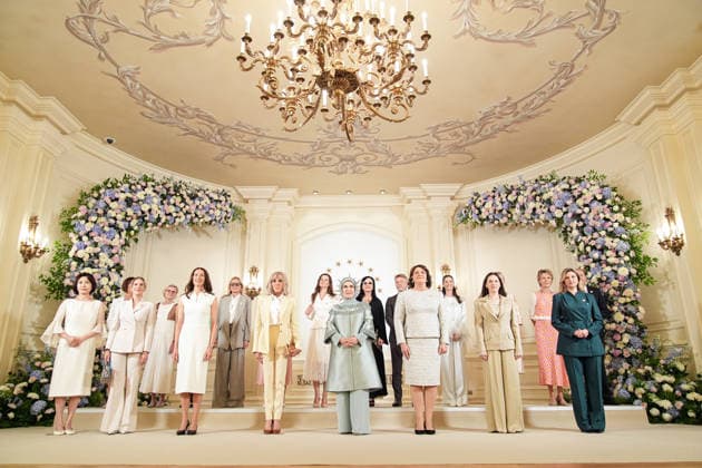 Turkish First Lady Emine Erdogan hosts spouses of leaders ANKARA, TURKIYE - JULY 8: Turkish First Lady Emine Erdogan poses for a family photo with spouses of heads of state and government attending the 36th NATO Heads of State and Government Summit at Cankaya Mansion in Ankara, Turkiye, on July 8, 2026. Berkan Cetin Anadolu Ankara Turkey. Editorial use only. Please get in touch for any other usage.  Copyright: x2026xAnadoluxBerkanxCetinx