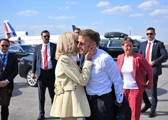 36th NATO Summit in Ankara ANKARA, TURKIYE - JULY 08: French President Emmanuel Macron and his wife Brigitte Macron depart from Esenboga Airport following the 36th NATO Summit in Ankara, Turkiye, on July 8, 2026. Hakan Nural Anadolu Ankara Turkey. Editorial use only. Please get in touch for any other usage.  Copyright: x2026xAnadoluxHakanxNuralx