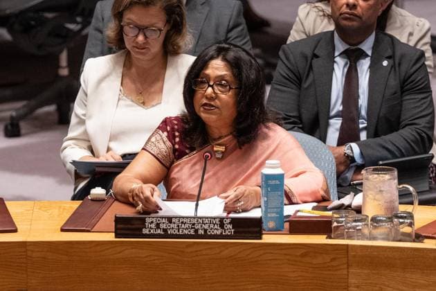 July 8, 2026, New York, New York, USA: Pramila Patten, Special Representative of the Secretary-General on Sexual Violence in Conflict speaks during Security Council meeting on Women and peace and security Honoring the promise of international law to survivors of conflict related sexual violence at UN Headquarters in New York, NY on July 8, 2026. New York USA - ZUMAr339 20260708_znp_r339_005 Copyright: xLevxRadinx