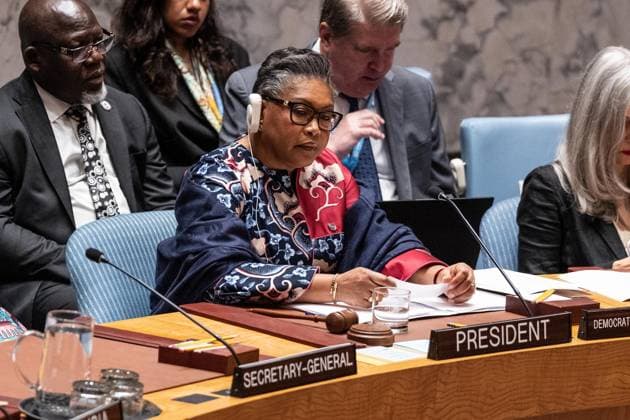 July 8, 2026, New York, New York, USA: Judith Suminwa Tuluka, Prime Minister of Democratic Republic of the Congo presides over Security Council meeting on Women and peace and security Honoring the promise of international law to survivors of conflict related sexual violence at UN Headquarters in New York, NY on July 8, 2026. Democratic Republic of the Congo is the President of the Security Council for the month of July. New York USA  - ZUMAr339 20260708_znp_r339_006 Copyright: xLevxRadinx