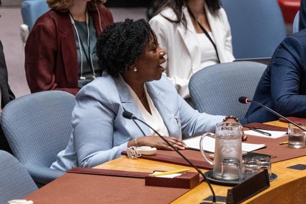 July 8, 2026, New York, New York, USA: Carine Jocelyn, Founder and Director, Haitian Women s Collective attends Security Council meeting on Women and peace and security Honoring the promise of international law to survivors of conflict related sexual violence at UN Headquarters in New York, NY on July 8, 2026. New York USA  - ZUMAr339 20260708_znp_r339_008 Copyright: xLevxRadinx