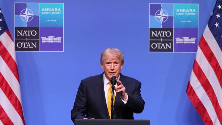 US President Donald Trump pictured at the official photo during a head of states and government summit of the NATO (North Atlantic Treaty Organization) military alliance, Wednesday 08 July 2026, in Ankara, Turkey.  BENOITxDOPPAGNE 180730070