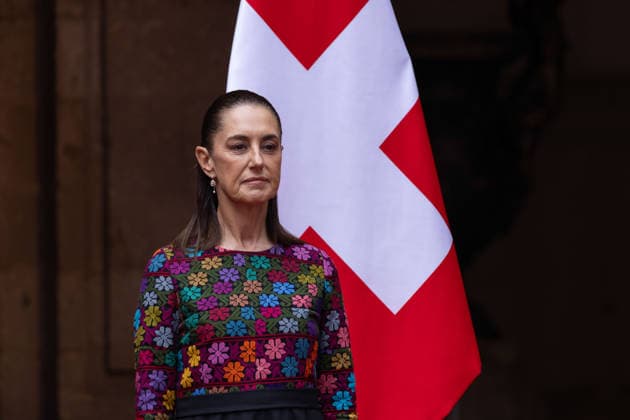July 8, 2026, Mexico City, Mexico: The President of Mexico, CLAUDIA SHEINBAUM PARDO, welcomed the President of the Swiss Confederation and Minister of Economy, GUY PARMELIN, accompanied by his wife, CAROLINE MEROTTO, during an official ceremony in the Courtyard of Honor at the National Palace in Mexico City, as part of the Swiss leaders official visit to the country. Mexico City Mexico - ZUMAl178 20260708_znp_l178_005 Copyright: xCristianxLeyvax