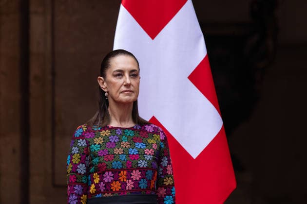July 8, 2026, Mexico City, Mexico: The President of Mexico, CLAUDIA SHEINBAUM PARDO, welcomed the President of the Swiss Confederation and Minister of Economy, GUY PARMELIN, accompanied by his wife, CAROLINE MEROTTO, during an official ceremony in the Courtyard of Honor at the National Palace in Mexico City, as part of the Swiss leaders official visit to the country. Mexico City Mexico - ZUMAl178 20260708_znp_l178_009 Copyright: xCristianxLeyvax