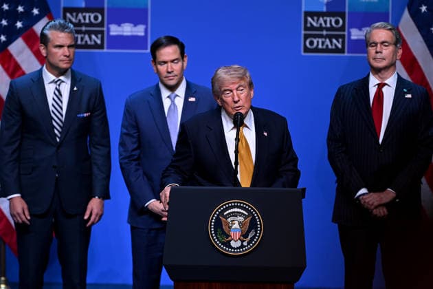 NATO Ankara Summit ANKARA, TURKIYE - JULY 8: US President Donald Trump (2nd R) holds a press conference at the Presidential Complex during the 36th NATO Summit of Heads of State and Government in Ankara, Turkiye, on July 8, 2026. Akin Celiktas Anadolu Ankara Turkey. Editorial use only. Please get in touch for any other usage.  Copyright: x2026xAnadoluxAkinxCeliktasx