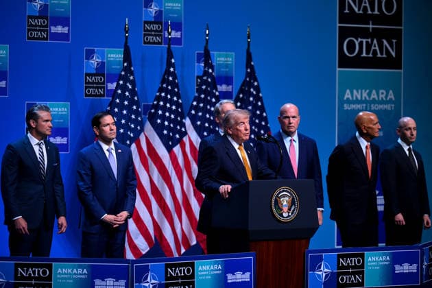 NATO Ankara Summit ANKARA, TURKIYE - JULY 8: US President Donald Trump holds a press conference at the Presidential Complex during the 36th NATO Summit of Heads of State and Government in Ankara, Turkiye, on July 8, 2026. Akin Celiktas Anadolu Ankara Turkey. Editorial use only. Please get in touch for any other usage.  Copyright: x2026xAnadoluxAkinxCeliktasx
