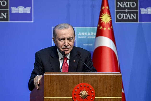 Turkish President Recep Tayyip Erdogan ANKARA, TURKIYE - JULY 8: Turkish President Recep Tayyip Erdogan holds a press conference as part of the 36th NATO Summit of Heads of State and Government at the Presidential Complex in Ankara, Turkiye, on July 8, 2026. Dogukan Keskinkilic Anadolu Ankara Turkey. Editorial use only. Please get in touch for any other usage.  Copyright: x2026xAnadoluxDogukanxKeskinkilicx