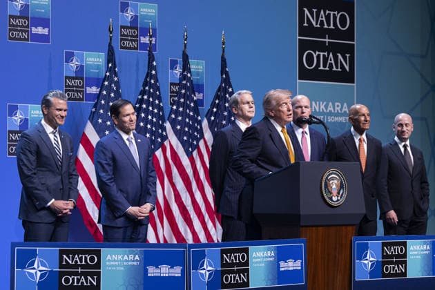 NATO Ankara Summit ANKARA, TURKIYE - JULY 8: US President Donald Trump holds a press conference at the Presidential Complex as part of the 36th NATO Summit of Heads of State and Government in Ankara, Turkiye, on July 8, 2026. Binnur Ege Gurun Kocak Anadolu Ankara Turkey. Editorial use only. Please get in touch for any other usage.  Copyright: x2026xAnadoluxBinnurxEgexGurunxKocakx