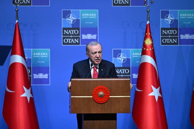 Recep Tayyip Erdogan Summit Press Conference - Ankara Recep Tayyip Erdogan, President of Turkey holds a press conference at Bestepe Presidential Compound during the NATO Summit on July 8, 2026 in Ankara. Photo by Alexis Jumeau ABACAPRESS.COM Ankara Turkey  Copyright: xJumeauxAlexis ABACAx