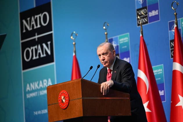 Recep Tayyip Erdogan Summit Press Conference - Ankara Recep Tayyip Erdogan, President of Turkey holds a press conference at Bestepe Presidential Compound during the NATO Summit on July 8, 2026 in Ankara. Photo by Alexis Jumeau ABACAPRESS.COM Ankara Turkey  Copyright: xJumeauxAlexis ABACAx