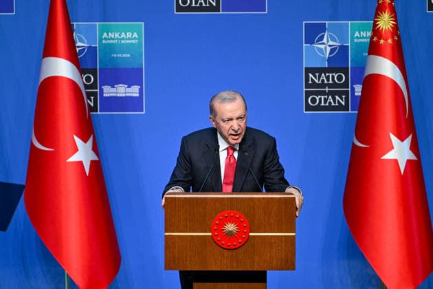 Recep Tayyip Erdogan Summit Press Conference - Ankara Recep Tayyip Erdogan, President of Turkey holds a press conference at Bestepe Presidential Compound during the NATO Summit on July 8, 2026 in Ankara. Photo by Alexis Jumeau ABACAPRESS.COM Ankara Turkey  Copyright: xJumeauxAlexis ABACAx