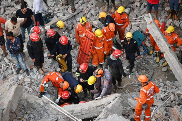 NEW DELHI, INDIA - JULY 8: National Disaster Response Force (NDRF) personnel carry out rescue operations after an under-construction building collapsed in G Block, Sector 16, Rohini on July 8, 2026 in New Delhi India. Multiple agencies, including Delhi Police and the fire department, launched a search-and-rescue operation amid fears that several people were trapped under the debris.(Photo by Sanchit Khanna Hindustan Times) Man Killed As Under-Construction Building Collapses In Delhi s Rohini Sector 16