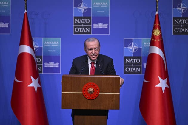 Turkish President Recep Tayyip Erdogan ANKARA, TURKIYE - JULY 8: Turkish President Recep Tayyip Erdogan holds a press conference as part of the 36th NATO Summit of Heads of State and Government at the Presidential Complex in Ankara, Turkiye, on July 8, 2026. Ismail Aslandag Anadolu Ankara Turkey. Editorial use only. Please get in touch for any other usage.  Copyright: x2026xAnadoluxIsmailxAslandagx