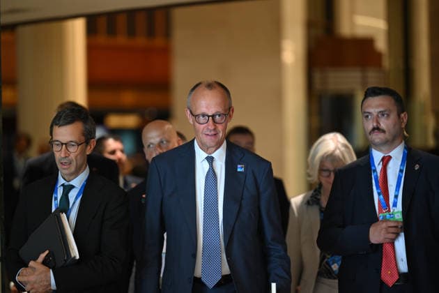 NATO Ankara Summit ANKARA, TURKIYE - JULY 8: German Chancellor Friedrich Merz leaves the venue after holding a press conference during the NATO Ankara Summit in Ankara, Turkiye, on July 8, 2026. Mehmet Ali Ozcan Anadolu Ankara Turkey. Editorial use only. Please get in touch for any other usage.  Copyright: x2026xAnadoluxMehmetxAlixOzcanx