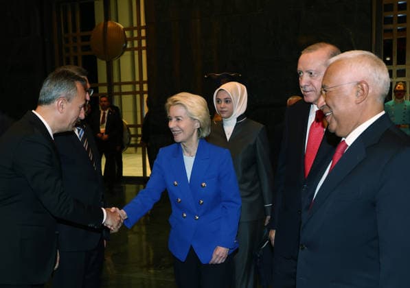 Turkish President Erdogan receives Ursula von der Leyen and Antonio Costa in Ankara ANKARA, TURKIYE - JULY 8: (----EDITORIAL USE ONLY - MANDATORY CREDIT - TURKISH PRESIDENCY MURAT CETINMUHURDAR HANDOUT - NO MARKETING NO ADVERTISING CAMPAIGNS - DISTRIBUTED AS A SERVICE TO CLIENTS----) Turkish President Recep Tayyip Erdogan meets with European Commission President Ursula von der Leyen and European Council President Antonio Costa at the Presidential Complex in Ankara, Turkiye, on July 8, 2026. Turkish Presidency Murat Cetinmuhurdar Handout Anadolu Ankara Turkey. Editorial use only. Please get in touch for any other usage.  Copyright: x2026xAnadoluxTurkishxPresidency xMuratxCetinmuhurdarx xHandoutx