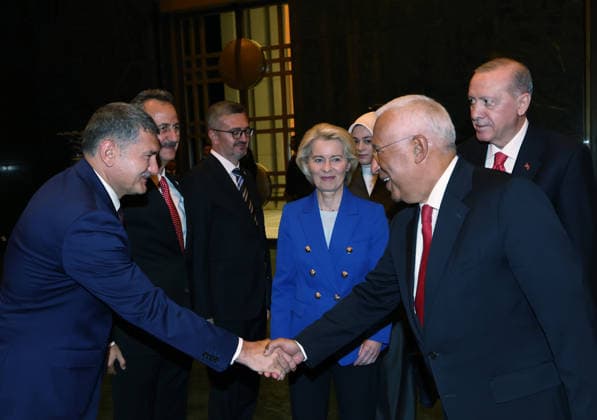Turkish President Erdogan receives Ursula von der Leyen and Antonio Costa in Ankara ANKARA, TURKIYE - JULY 8: (----EDITORIAL USE ONLY - MANDATORY CREDIT - TURKISH PRESIDENCY MURAT CETINMUHURDAR HANDOUT - NO MARKETING NO ADVERTISING CAMPAIGNS - DISTRIBUTED AS A SERVICE TO CLIENTS----) Turkish President Recep Tayyip Erdogan meets with European Commission President Ursula von der Leyen and European Council President Antonio Costa at the Presidential Complex in Ankara, Turkiye, on July 8, 2026. Turkish Presidency Murat Cetinmuhurdar Handout Anadolu Ankara Turkey. Editorial use only. Please get in touch for any other usage.  Copyright: x2026xAnadoluxTurkishxPresidency xMuratxCetinmuhurdarx xHandoutx