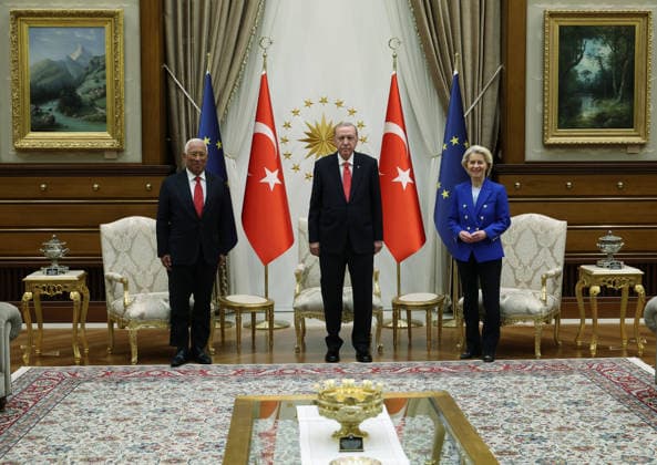 Turkish President Erdogan receives Ursula von der Leyen and Antonio Costa in Ankara ANKARA, TURKIYE - JULY 8: (----EDITORIAL USE ONLY - MANDATORY CREDIT - TURKISH PRESIDENCY MURAT CETINMUHURDAR HANDOUT - NO MARKETING NO ADVERTISING CAMPAIGNS - DISTRIBUTED AS A SERVICE TO CLIENTS----) Turkish President Recep Tayyip Erdogan (C) meets with European Commission President Ursula von der Leyen and European Council President Antonio Costa at the Presidential Complex in Ankara, Turkiye, on July 8, 2026. Turkish Presidency Murat Cetinmuhurdar Handout Anadolu Ankara Turkey. Editorial use only. Please get in touch for any other usage.  Copyright: x2026xAnadoluxTurkishxPresidency xMuratxCetinmuhurdarx xHandoutx