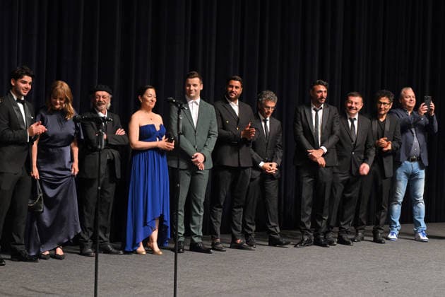 The 60th Karlovy Vary International Film Festival continued on its sixth day, in Karlovy Vary, Czech Republic, on July 8, 2026. A delegation of filmmakers presented the German film Hijamat in the Grand Hall of the Thermal Hotel. (CTKxPhoto SlavomirxKubes) CTKPhotoP2026070809017  CTKPhotoP2026070809017