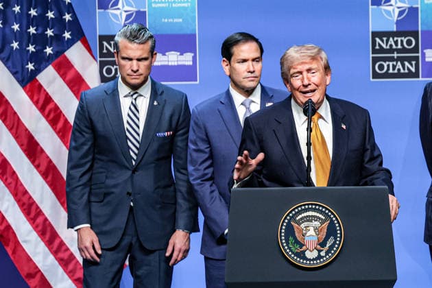 July 8, 2026, Ankara, Turkiye, Turkiye: (L-R) PETE HEGSETH, MARCO RUBIO stand behind U.S. President DONALD TRUMP as he answers a question from the press during a closing press conference at the NATO Summit in Ankara. Trump described the summit as Ã¢â‚¬oetremendously successfulÃ¢â‚¬Â following meetings with allied leaders on defence spending, collective security and NATO coordination. Ankara Turkiye  - ZUMAo116 20260708_znp_o116_031 Copyright: xBiancaxOterox