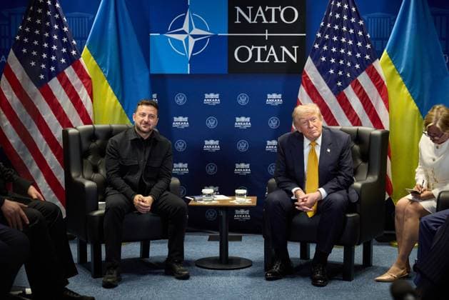 July 8, 2026, Ankara, Ankara, Turkey: President DONALD TRUMP meets with Ukrainian President VOLODYMYR ZELENSKY on the sidelines of the NATO summit in Ankara, Turkey. Ankara Turkey - ZUMA 20260708_int_z03_002 Copyright: xUkrainexPresidencyx