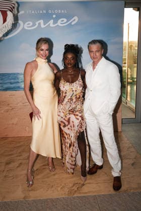 IPA86521471 - Riccione: The photocall for the fourth season of the Paramount series Star Trek: Strange New Worlds during the Italian Global Series (IGS) Festival 2026. Pictured: Anson Mount (American actor), Rebecca Romijn (American actress), Celia Rose Gooding (American actress)  Copyright: xAlessandroxBremecx xx 86521471