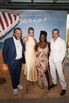 IPA86521467 - Riccione: The photocall for the fourth season of the Paramount series Star Trek: Strange New Worlds during the Italian Global Series (IGS) Festival 2026. Pictured: Marco Spagnoli (artistic director of IGS), Anson Mount (American actor), Rebecca Romijn (American actress), Celia Rose Gooding (American actress)  Copyright: xAlessandroxBremecx xx 86521467