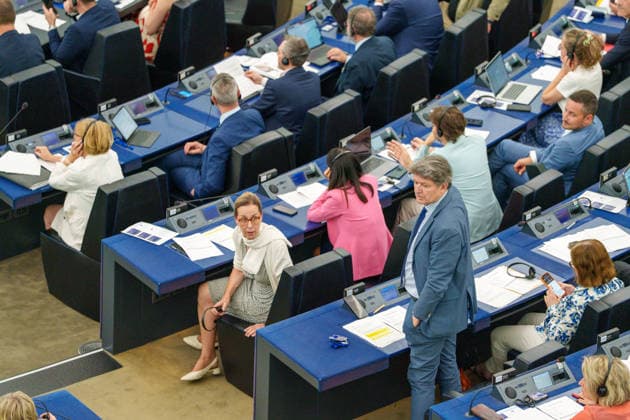 European Parliament holds voting session during July plenary. France - Strasbourg, 08.07.2026 Members of the European Parliament (MEPs) participate in a voting session during the July plenary sitting at the European Parliament in Strasbourg. The chamber voted on a range of reports as part of the four-day plenary session before the summer recess. Alsace