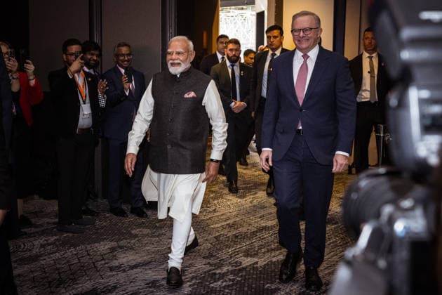 NARENDRA MODI AUSTRALIA VISIT, The Prime Minister of India - Narendra Modi and the Prime Minister of Australia, Anthony Albanese arrive at the Australia-India Economic Roadmap Business Reception in Melbourne, Thursday, July 9, 2026. ( NO ARCHIVING MELBOURNE VICTORIA AUSTRALIA  Copyright: xCHRISTOPHERxHOPKINSx 20260709114997907816
