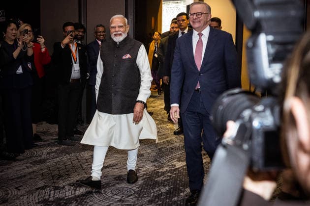 NARENDRA MODI AUSTRALIA VISIT, The Prime Minister of India - Narendra Modi and the Prime Minister of Australia, Anthony Albanese arrive at the Australia-India Economic Roadmap Business Reception in Melbourne, Thursday, July 9, 2026. ( NO ARCHIVING MELBOURNE VICTORIA AUSTRALIA  Copyright: xCHRISTOPHERxHOPKINSx 20260709193047082337