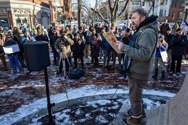 July 8, 2026, Portland, Maine, USA: Planter just announced he is suspending his Senate bid. American political candidate, oyster farmer, and Marine Corps veteran, Democratic nominee in the 2026 U.S. Senate election in Maine, challenging incumbent Republican Senator S. Collins. Platner, facing mounting pressure to withdraw from top Democrats to quit, after ex-girlfriend Jenny Racicot, a 41-year-old Maine resident, accused him of sexually assaulting her in 2021, an allegation Platner denies. FILE PHOTO: Dateline: January, 3, 2026, Portland, Maine, USA: Maine Democratic U.S. Senate candidate GRAHAM CUNNINGHAM PLATNER, 41, speaks at an anti-war rally in Portland, Maine. Portland USA  - ZUMAg349 20260103_new_g349_619 Copyright: xTroyxR.xBennettx