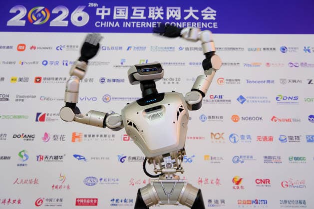 BEIJING, CHINA - JULY 09: Humanoid robot performs during the 25th China Internet Conference at the China National Convention Center on July 9, 2026 in Beijing, China. The 25th China Internet Conference kicked off in Beijing on July 8 and will run until July 10.  Copyright: xVCGx 111653243026