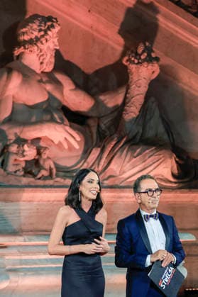 July 8, 2026, Rome, Rome, Italy: Hosts Gloria Campaner and Pino Strabioli during the final evening of the eightieth edition of the Strega Prize literary competition in Piazza del Campidoglio, Rome, 08 07 2026 Rome Italy  - ZUMAa289 20260708_zia_a289_251 Copyright: xRiccardoxDexLucax xAgfx