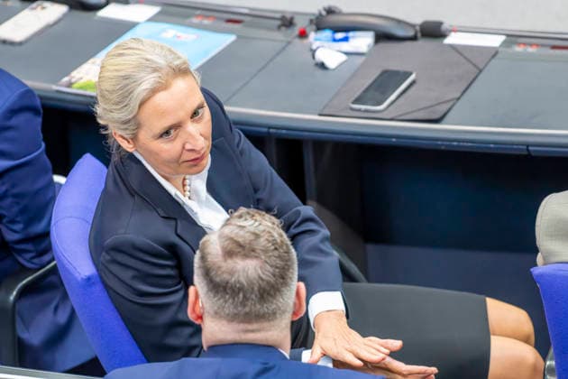 Alice Weidel - Regierungserklärung EUR, Deutschland, Berlin, 09.07.2026: Alice Weidel Co-Vorsitzende der AfD Bundestagsfraktion vor der Regierungserklärung im Deutschen Bundestag zur aktuellen politischen Lage durch den Bundeskanzler Friedrich Merz (CDU). *** Alice Weidel Government Statement, EUR, Germany, Berlin, July 9, 2026 Alice Weidel, Co-Chair of the AfD parliamentary group in the Bundestag, prior to the government statement on the current political situation delivered by Federal Chancellor Friedrich Merz (CDU) in the German Bundestag