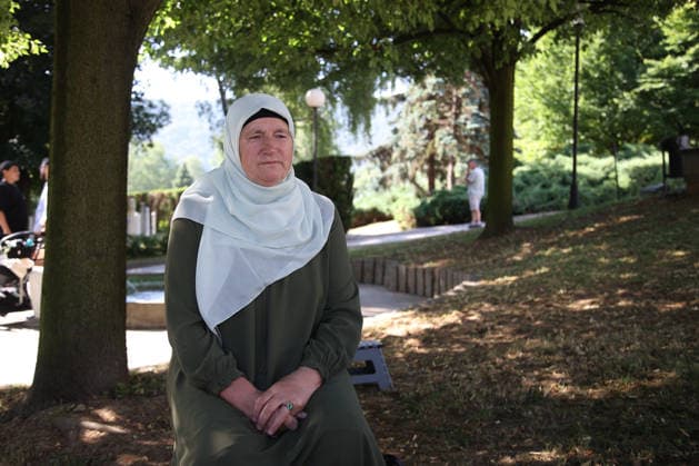 Remains of Srebrenica genocide victims sent off from Visoko VISOKO, BOSNIA AND HERZEGOVINA - JULY 9: Zirafeta Jusic, a Srebrenica-born woman now living in Ilijas, speaks during an exclusive interview in Visoko, Bosnia and Herzegovina, on July 9, 2026, ahead of the burial of her brother-in-law Senad Jusic, a victim of the 1995 Srebrenica genocide. Jusic said that Senad, the brother of her late husband Dzemail, was only 20 years old when he was killed. Recalling that they had lived in the same household, she said she married Senad s brother in 1980, when Senad was five years old, and watched him grow up. She added that the family remained together until the fall of Srebrenica. Elman Omic Anadolu Visoko Bosnia and Herzegovina. Editorial use  Copyright: x2026xAnadoluxElmanxOmicx
