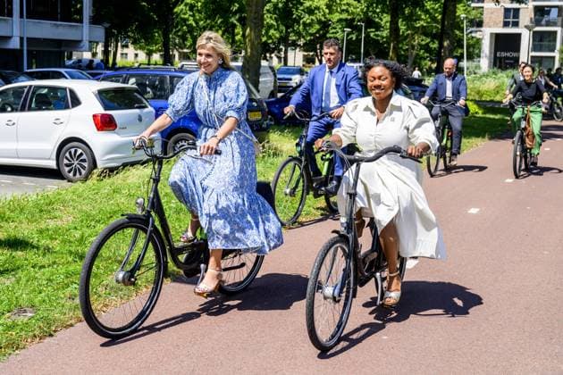 Amsterdam, The Netherlands, 2026-07-09 13:28:34 AMSTERDAM, 09-07-2026, Zuidoost district. Queen Maxima, together with the Minister of Social Affairs and Employment, Hans Vijlbrief, visits the Zuidoost district in Amsterdam as part of the Debt-Free Neighbourhood approach. The purpose of the working visit is to share knowledge regarding area-based working, scaling up successful initiatives, and cooperation with the Foundation for Financial Health in the Netherlands (SFGN). PHOTO: NLBeeld Patrick van Emst Credit: NL Beeld Patrick van Emst  Copyright: xx x