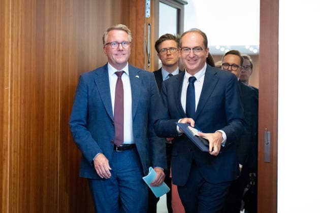 Bundesinnenminister, Alexander Dobrindt, Integrationsminister, Morten Bødskov Berlin, Bundesministerium des Innern, Bundesinnenminister, Alexander Dobrindt, Integrationsminister, Dänemark, Morten Bødskov Berlin Berlin GER *** Federal Minister of the Interior, Alexander Dobrindt; Minister of Integration, Morten Bødskov; Berlin; Federal Ministry of the Interior; Federal Minister of the Interior, Alexander Dobrindt; Minister of Integration, Denmark, Morten Bødskov; Berlin; Berlin, GER