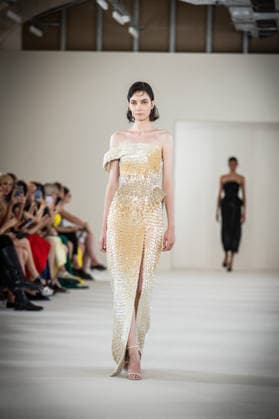 PFW HC Rami Al Ali Catwalk NB A model walks the runway during the Rami Al Ali Haute Couture Fall Winter 2026 2027 show as part of Paris Fashion Week on July 09, 2026 in Paris, France. Photo by Nasser Berzane ABACAPRESS.COM Paris France  Copyright: xBerzanexNasser ABACAx