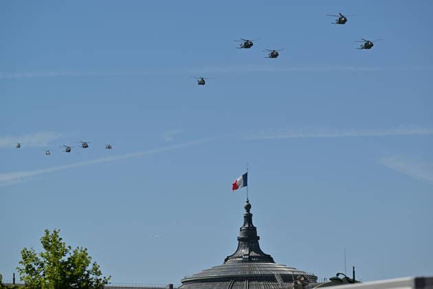 Bastille Day parade rehearsal in Paris PARIS, FRANCE - JULY 09: Helicopters fly during a rehearsal for the upcoming Bastille Day parade on the Champs-Elysees avenue in Paris, France, on July 09, 2026. Mustafa Yalcin Anadolu Paris France. Editorial use only. Please get in touch for any other usage.  Copyright: x2026xAnadoluxMustafaxYalcinx