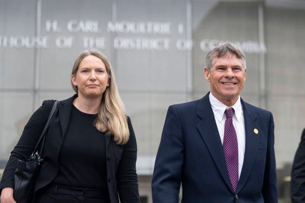 Olympic canoeist David Hearn departs the Moultrie Courthouse with his lawyers, Norm Eisen (not pictured) and Mary Dohrmann, after pleading not guilty to damaging the Lincoln Memorial Reflecting Pool in Washington, DC on Thursday, June 9, 2026. Hearn was indicted on July 2 on one count of destruction of property of more than $1,000 for allegedly damaging the Reflecting Pool, carrying a maximum pentyl of 10 years in prison if convicted.  WAP20260709311 BONNIExCASH