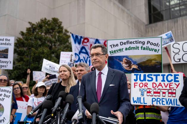 Norm Eisen, an attorney for Olympic canoeist David Hearn, speaks to the press after Hearn pleaded not guilty to damaging the Lincoln Memorial Reflecting Pool in Washington, DC on Thursday, June 9, 2026. Hearn was indicted on July 2 on one count of destruction of property of more than $1,000 for allegedly damaging the Reflecting Pool, carrying a maximum pentyl of 10 years in prison if convicted.  WAP20260709314 BONNIExCASH