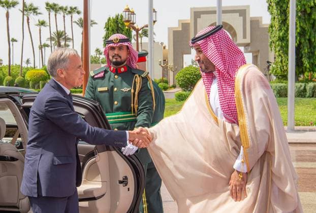 Saudi crown prince receives Canadian prime minister in Jeddah Saudi Crown Prince Mohammed bin Salman receives Canadian Prime Minister Mark Carney during an official welcoming ceremony in Jeddah, Saudi Arabia, on July 9, 2026. Carney is visiting the kingdom for talks on strengthening bilateral relations and cooperation across a number of issues. Photo by Saudi Press Agency Gaza city Gaza Strip Saudi Arabia 090726_Saudi_SPO_00(5) Copyright: xapaimagesxSaudixPressxAgencyx xapaimagesx