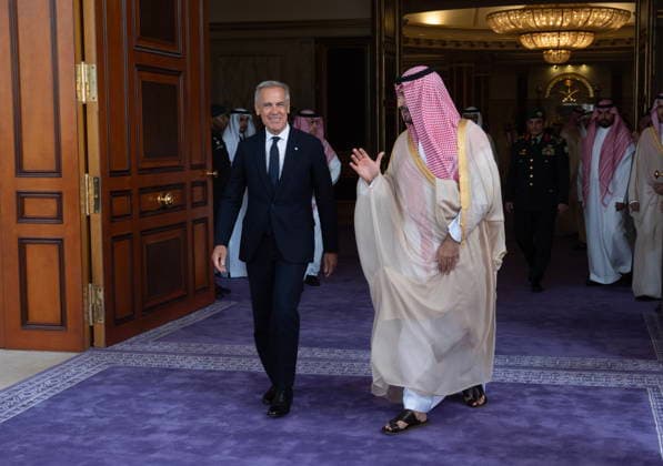 July 9, 2026, Jeddah, Saudi Arabia: Prime Minister Mark Carney, left, speaks with Saudi Arabia s Crown Prince Mohammed bin Salman as he leaves the Royal Palace in Jeddah, Saudi Arabia, Thursday, July 9, 2026. Jeddah Saudi Arabia  - ZUMAc35_ 20260709_zaf_c35_012 Copyright: xAdrianxWyldx