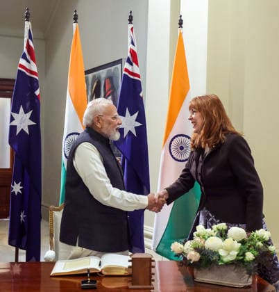 RECORD DATE NOT STATED PM Modi meets Australia s Victoria Governor Margaret Gardner AC Melbourne Australia , Jul 09 (ANI): Prime Minister Narendra Modi and Victoria Governor Margaret Gardner AC exchange a handshake at Government House, in Melbourne on Thursday. (Narendra Modi Photo Gallery ANI Photo) Melbourne Victoria Australia Copyright: xANIx ANI_20260709067