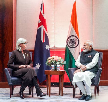 PM Modi holds a meeting with the Governor General of Australia Sam Mostyn AC Melbourne, Jul 09 (ANI): Prime Minister Narendra Modi holds a meeting with the Governor General of Australia Sam Mostyn AC, in Melbourne on Thursday. (DPR PMO ANI Photo) Melbourne Australia Copyright: xANIx ANI_20260709126