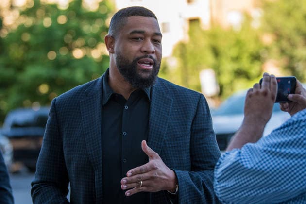 July 9, 2026, Provo, Utah, USA: BRANDON TATUM, a conservative commentator and former police officer, conducts an interview outside the Fourth District Court during the fourth day of the preliminary hearing in the Tyler Robinson case. Provo USA  - ZUMAm292 20260709_znp_m292_005 Copyright: xCharlesxMcClintockxWilsonx